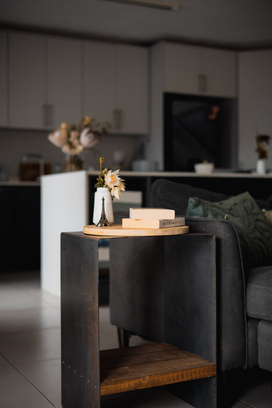 Raw Steel & Wood Side Table