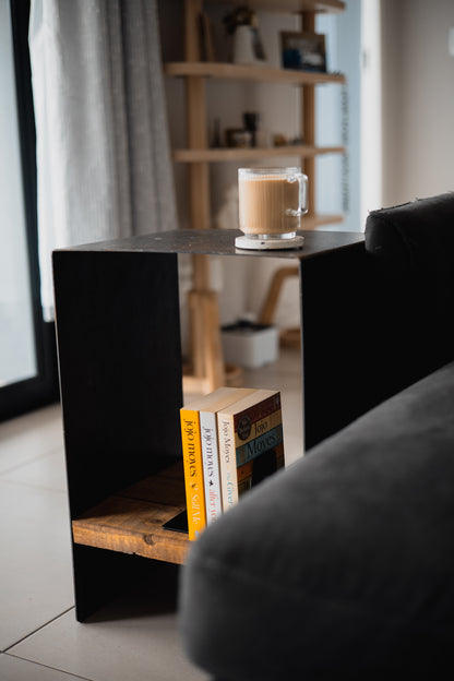 Raw Steel & Wood Side Table